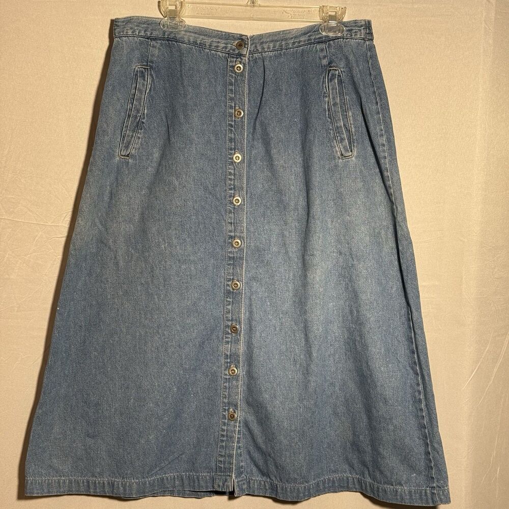 Vintage Chaus Sport Denim Skirt 16 Button Front Midi 100 Cotton Made Hong Kong